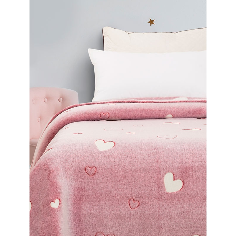 Κουβέρτα φωσφοριζέ αγκαλιας Hearts Pink 80x90