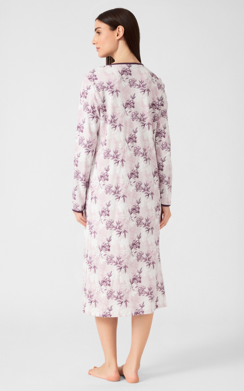 Γυναικεία Μακριά  Νυχτικιά Χειμερινή Shadows Floral 100%  Βαμβακερή MINERVA 7-24-53023