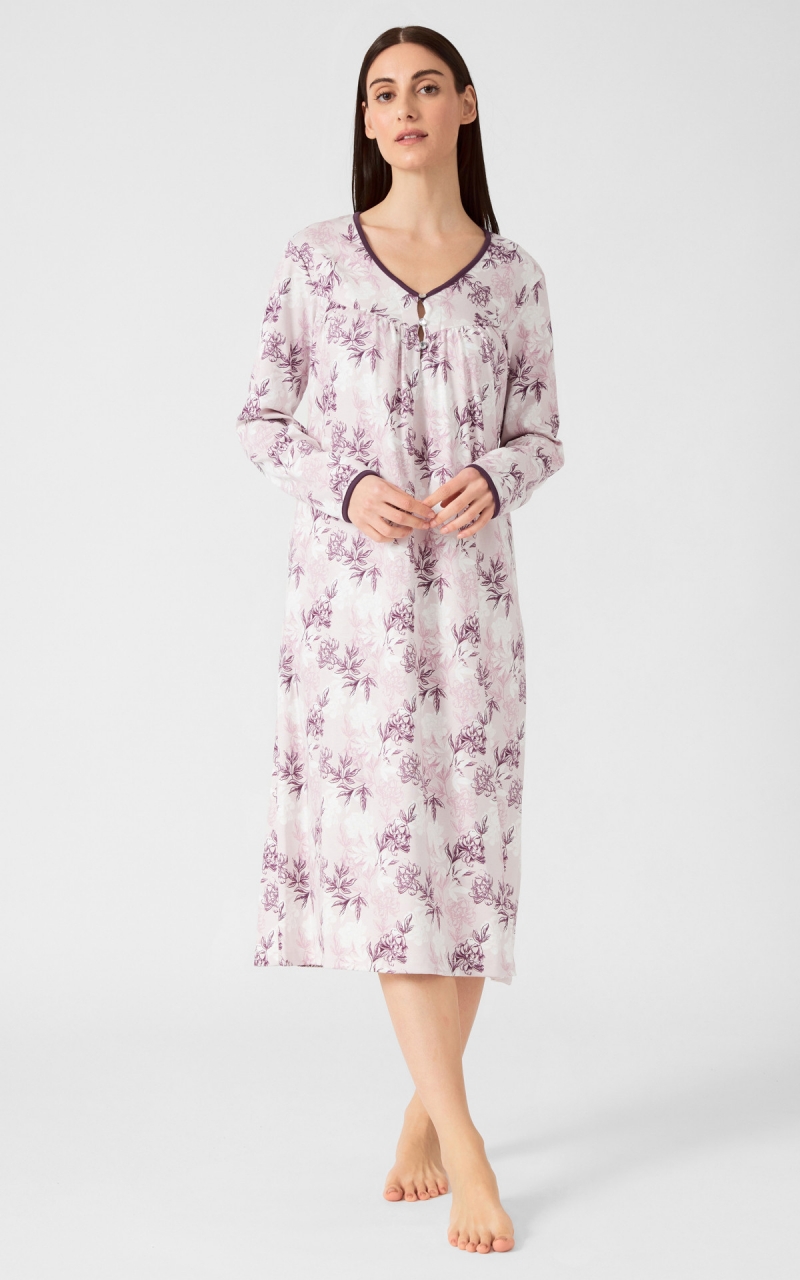 Γυναικεία Μακριά  Νυχτικιά Χειμερινή Shadows Floral 100%  Βαμβακερή MINERVA 7-24-53023