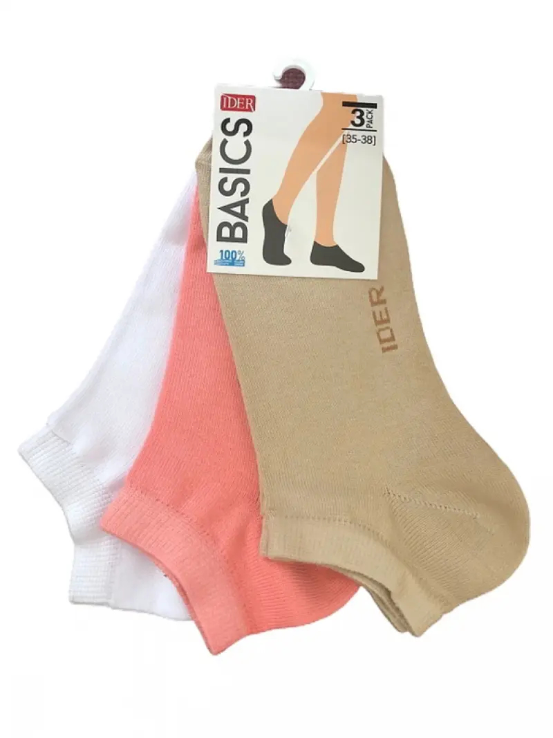 Καλτσάκι Unisex Κοφτό Σέτ 3 Τμχ  Βαμβακερό IDER SOCKS 1-21403P-ΡΟΖ/ΛΕΥΚΟ/ΜΠΕΖ