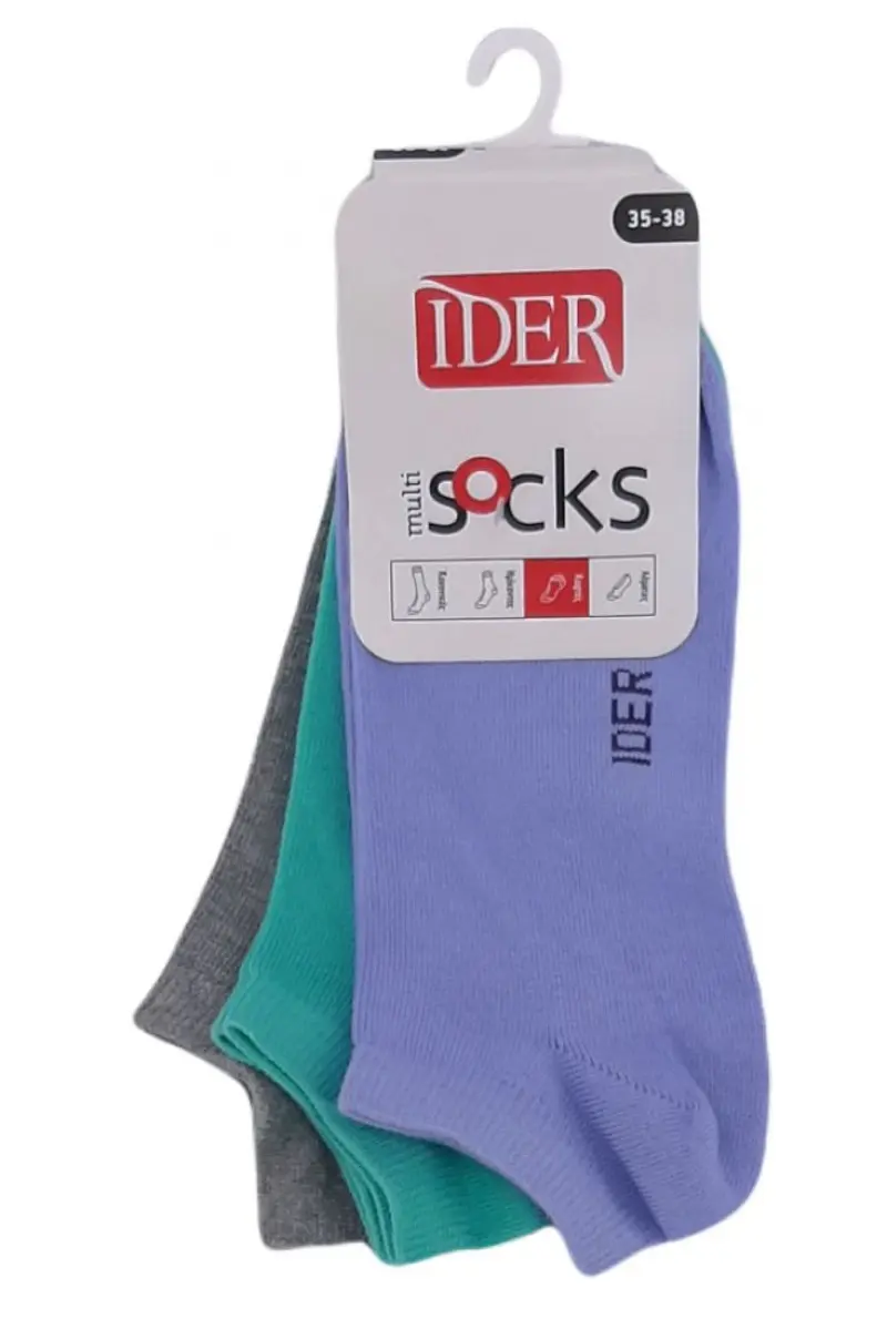 Καλτσάκι Unisex Κοφτό Σέτ 3 Τμχ  Βαμβακερό IDER SOCKS 1-21403P-ΛΙΛΑ/ΒΕΡΑΜΑΝ/ΓΚΡΙ