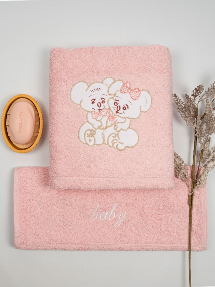 Σετ πετσέτες κεντητές Couple 06 Pink/Pink