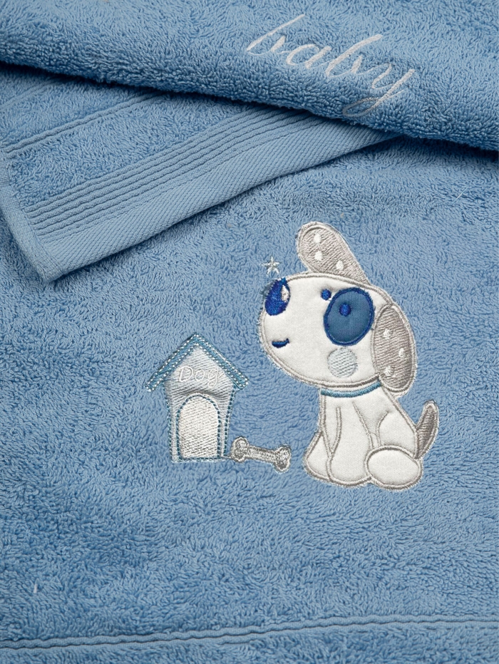 Σετ πετσέτες κεντητές Dog 07 Blue/Blue