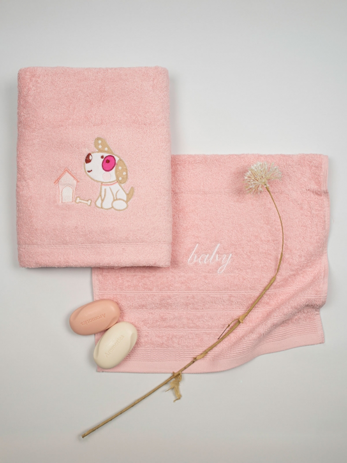 Σετ πετσέτες κεντητές Dog 07 Pink/Pink