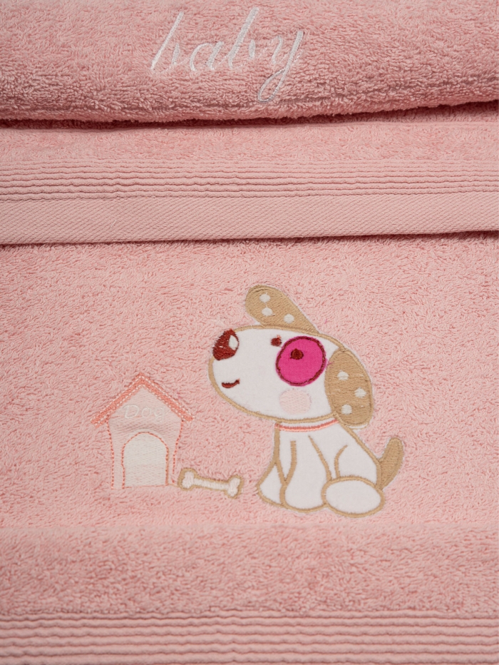 Σετ πετσέτες κεντητές Dog 07 Pink/Pink