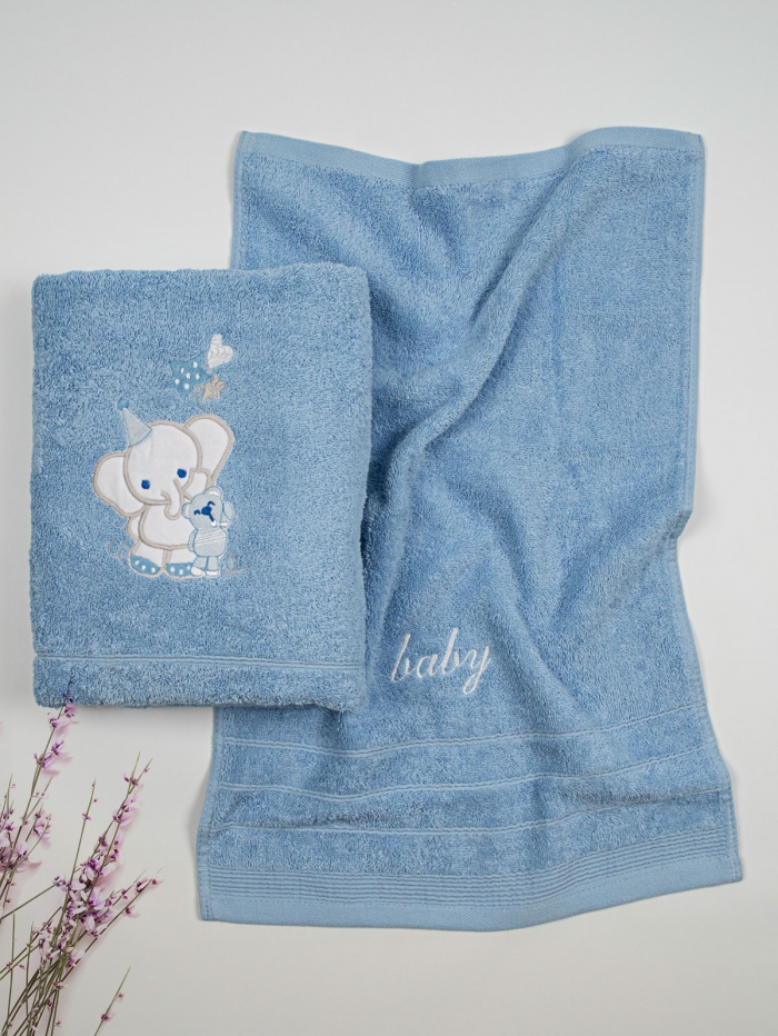 Σετ πετσέτες κεντητές Elephant 03 Blue/Blue