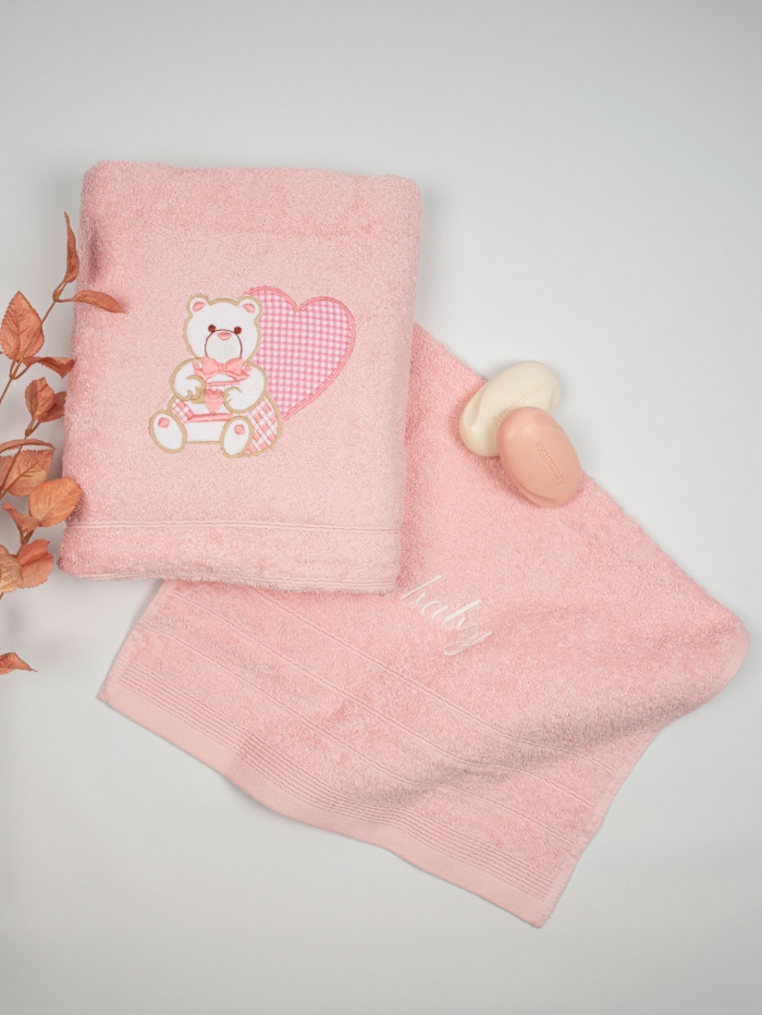 Σετ πετσέτες κεντητές Heart 10 Pink/Pink