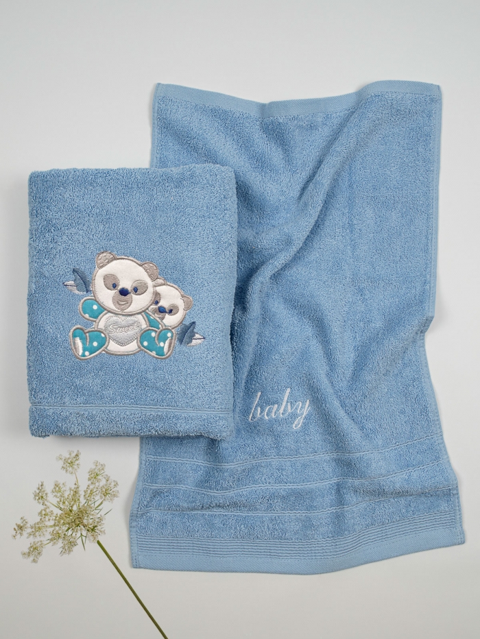 Σετ πετσέτες κεντητές Panda 02 Blue/Blue