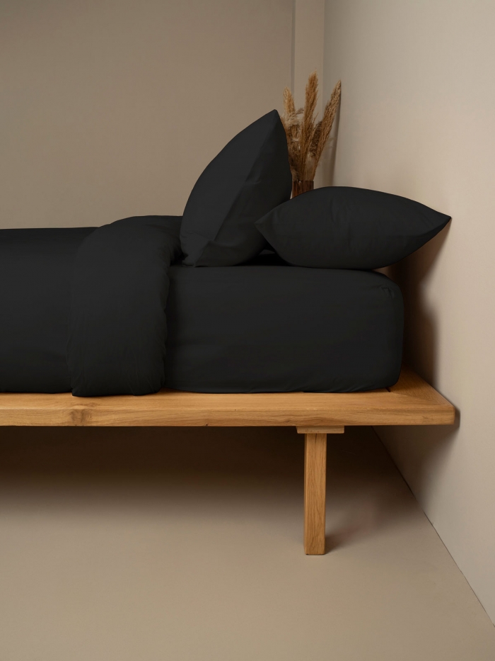 Σετ Σεντόνια Cotton Feelings 111 Black Μονό με λάστιχο(105x205+30)